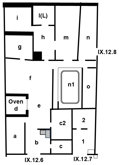 IX.12.6 Pompeii. House of the Chaste Lovers or Casa dei Casti Amanti or Taberna of Crescens
Room Plan